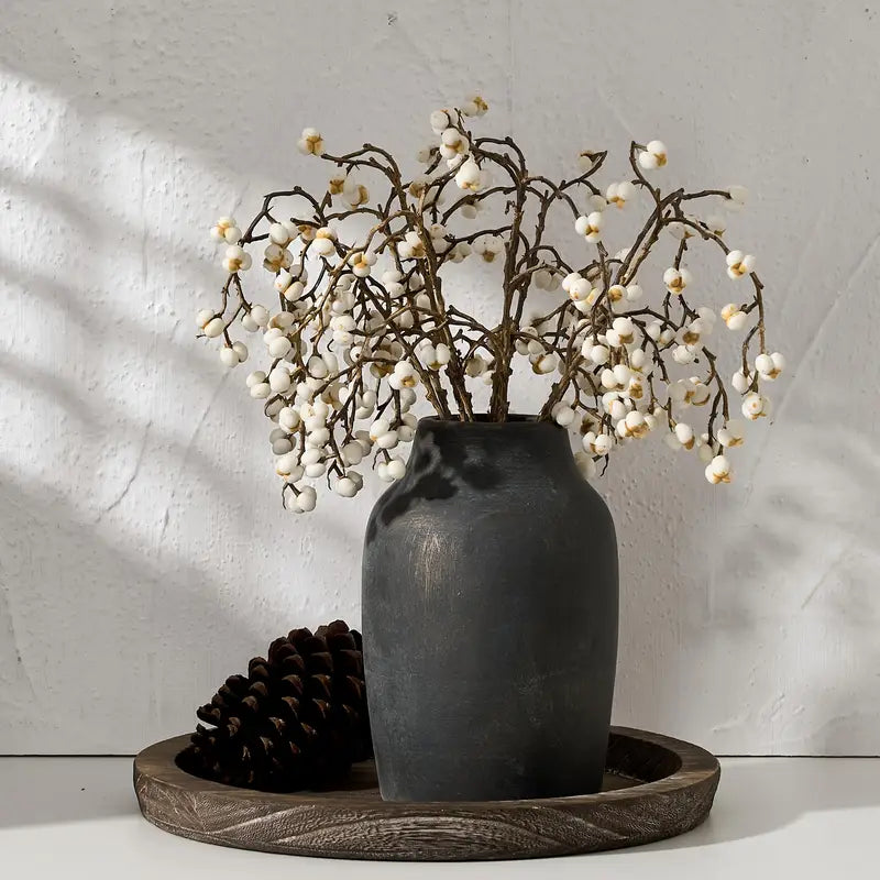 Vintage Bronze Ceramic Vase, 7.2 Inch Boho Farmhouse Flower Vase for Home Decor