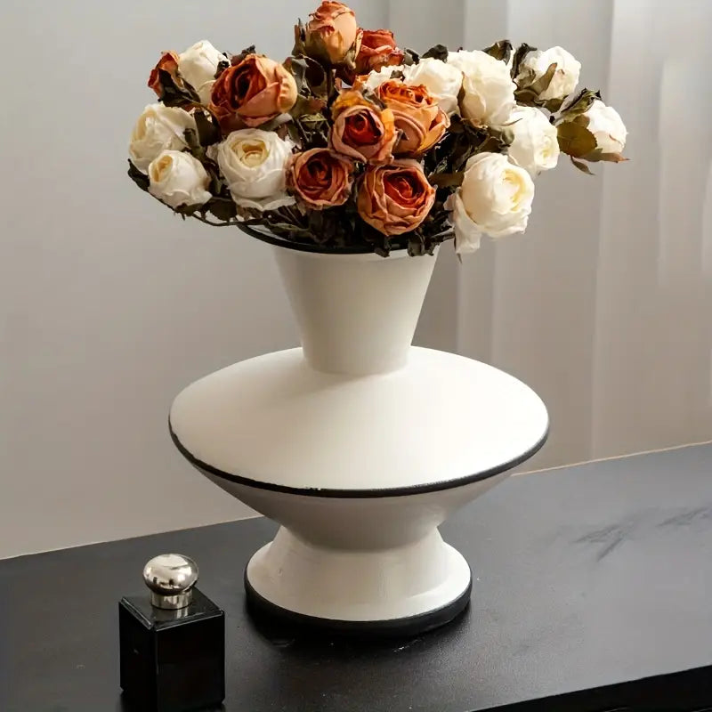 Elegant White Ceramic Vase - Modern Farmhouse Home Decor with Smooth interior