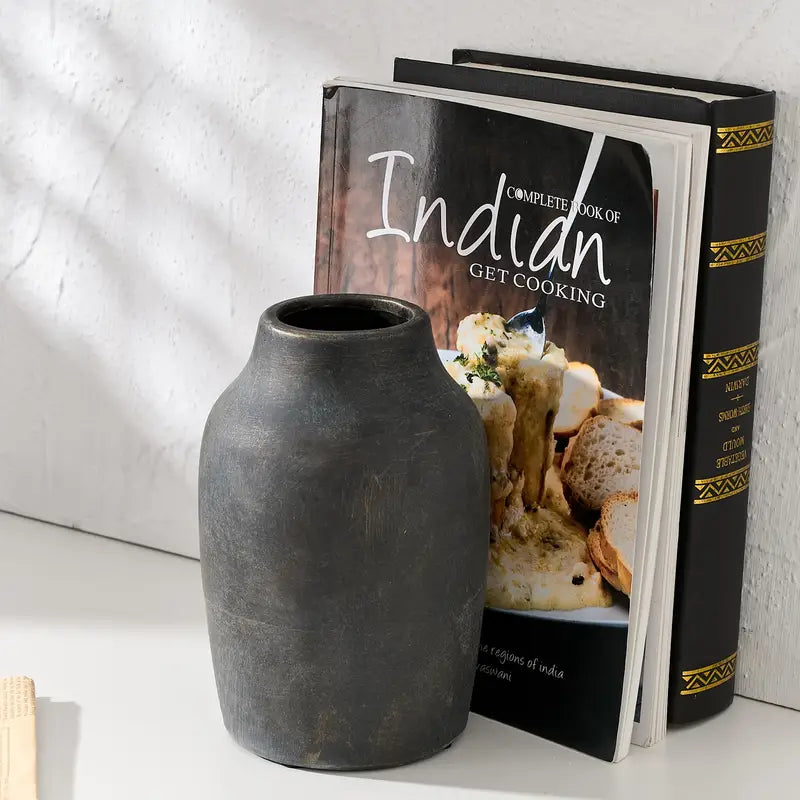 Vintage Bronze Ceramic Vase, 7.2 Inch Boho Farmhouse Flower Vase for Home Decor