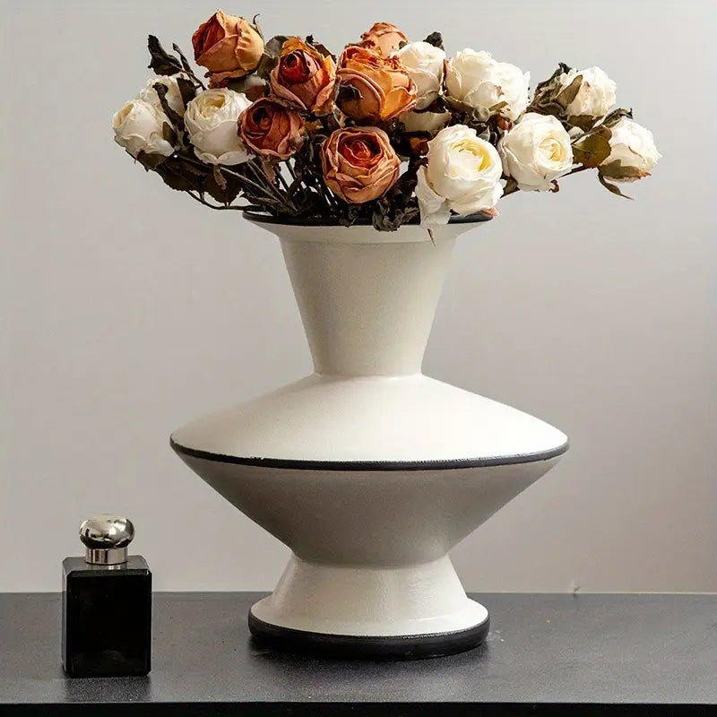 Elegant White Ceramic Vase - Modern Farmhouse Home Decor with Smooth interior